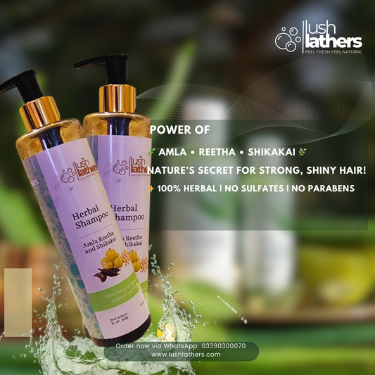 Lush Lathers Amla Reetha Shikakai Herbal Shampoo – 280ml | Natural Hair Cleanser for Strong & Shiny Hair